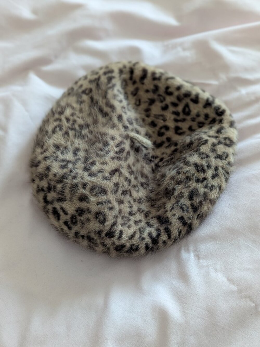 Leopard Print Angora Wool Blend Beret Hat